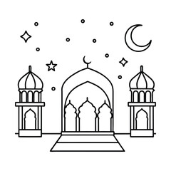 Illustration of a Mosque with Crescent Moon and Stars for Ramadan