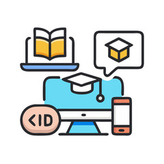 Online learning and education vector illustration on black