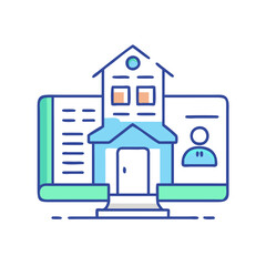 Online Education Platform with Building, Book and Profile Symbol