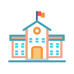 Colorful cartoon school building icon illustration on black