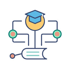 Education Network: Graduation Cap and Book Illustration on Black