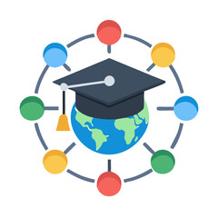 Global Education Network: Graduation Cap on World Globe