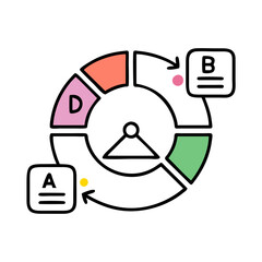 Colorful circular segments with a letter D and dots