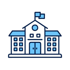 Blue School Building Illustration on Black Background, Icon