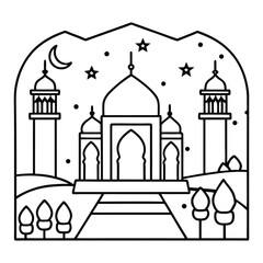 Illustration of a Mosque with Crescent Moon and Stars for Ramadan