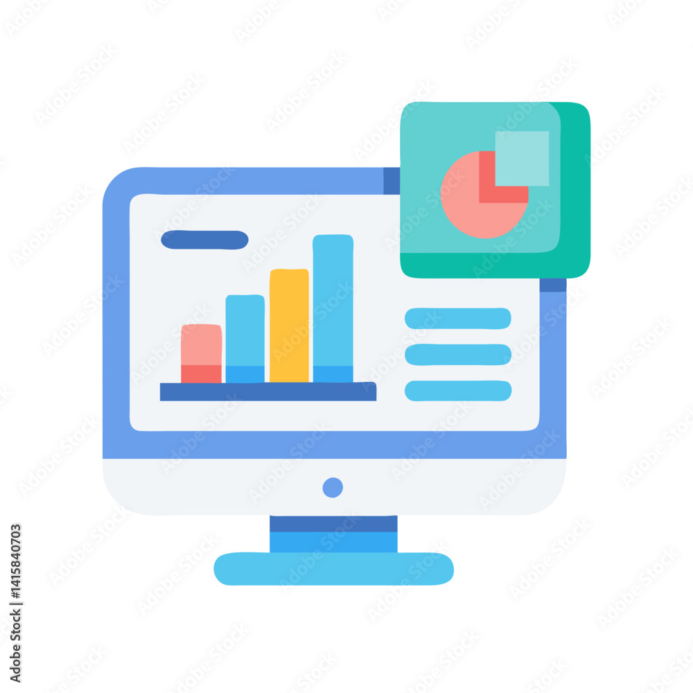 Poster data analytics visualization on computer screen with graph
