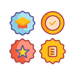 Education and achievement badges, graduation, success, certificate, quality