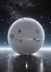 Advanced vessel circles brilliant white orb  Starfield backdrop, stark contrast ,  spacecraft engineering,  space,  night sky