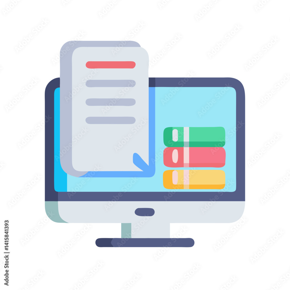Poster computer screen with documents and data visualization