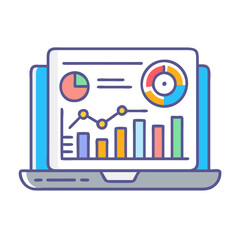 Laptop with Data Analytics Charts and Growth Illustration