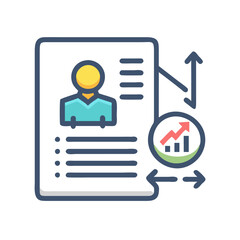 Employee performance report icon with analysis, growth, evaluation