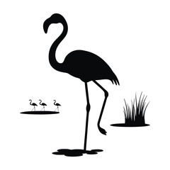 Flamingo Grace A Silhouette in Still Waters