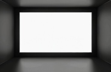 Obraz premium Modern mockup of blank white screen inside dark room. Minimalist design for advertising presentations, app UI UX design, web, mobile content, promotional content, banner, poster, web design projects.