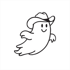 Outline of a cartoon ghost wearing a cowboy hat.