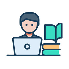 Online education icon with laptop and open books