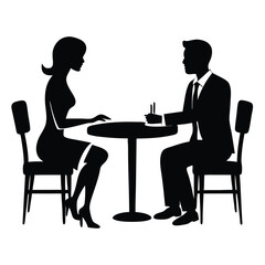 Black silhouette a man and a woman at a table negotiating