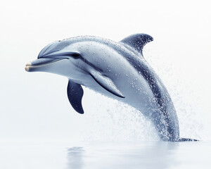 Obraz premium Image of Dolphin Leaping Out of Water on Isolated White Background with Detailed Features and Splash