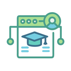 Online education, graduation cap on screen, profile icon