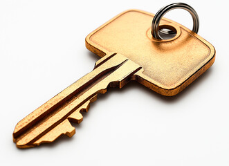 High-quality Image of Brass Key Isolated on White Background