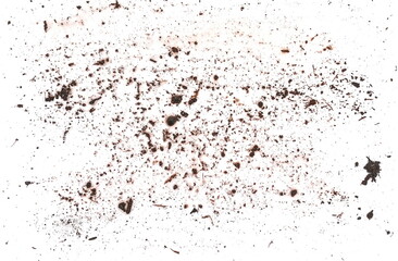 Wet mud, stains and water droplets texture with dry dirt isolated on white background, top view and...