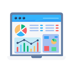 Data analysis dashboard on laptop screen, colorful charts
