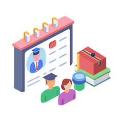 Isometric Graduation Day Calendar with Books and Presents