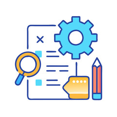 Planning and process icon with magnifying glass and pencil