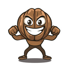 Walnut Flexing Cute Illustration Vector Isolated Mascot Art 
