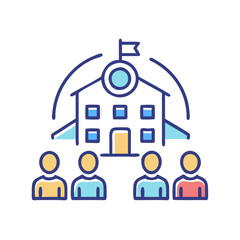 School building and students vector illustration with colors