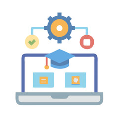 Online Learning Setup with Laptop, Gear and Graduation Cap