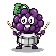 Grape Playing a Drum Cute Illustration Vector Isolated Mascot Art 

