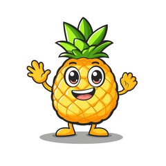 Pineapple Fruit Cartoon Cute Illustration Vector Isolated Mascot Art 
