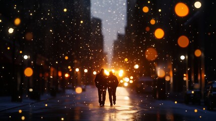 Fototapeta premium Urban snow in a pair of pedestrians AI