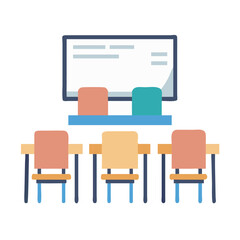 Classroom Vector Illustration: Desk Chairs and Whiteboard Design