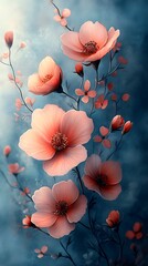 Delicate Pink Flowers Mobile Wallpaper – Soft Petals and Buds on Dark Blue Background HD


