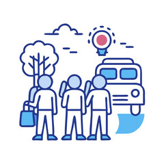 Illustration of Family Trip with Bus and Scenery