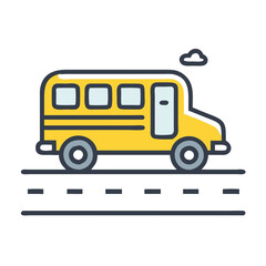 Cartoon Yellow School Bus on Road Illustration