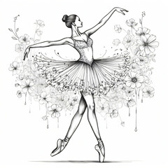 "Elegant line art of a ballerina made of flowers"

