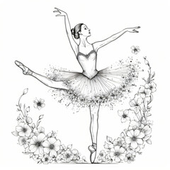 "Elegant line art of a ballerina made of flowers"

