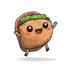 Burrito Dancing Cute Illustration Vector Isolated Mascot Art 
