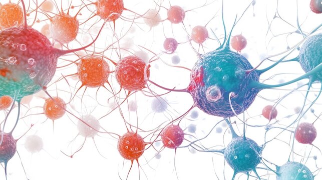 Conceptual illustration of cellular communication between adjacent cell white background
