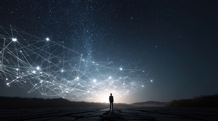 Fototapeta premium Leader Standing Under Starlit Sky With Bright Connections