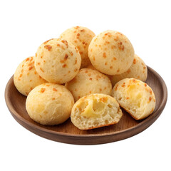 Traditional Brazilian cheese bread with a golden crust and fluffy interior, realistic style, isolated on transparent background.