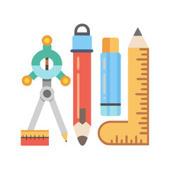 Drafting Tools Flat Lay on Black Background Illustration