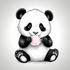 "Chubby baby panda eating cotton candy"

