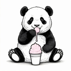 "Chubby baby panda eating cotton candy"

