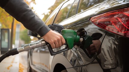 Car being filled with gasoline using a fuel nozzle Refueling process at the gas station