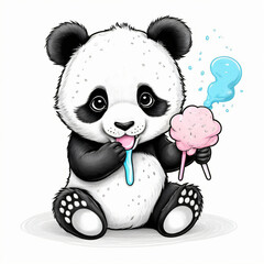 "Chubby baby panda eating cotton candy"

