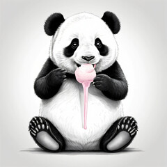 "Chubby baby panda eating cotton candy"

