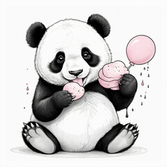 "Chubby baby panda eating cotton candy"

